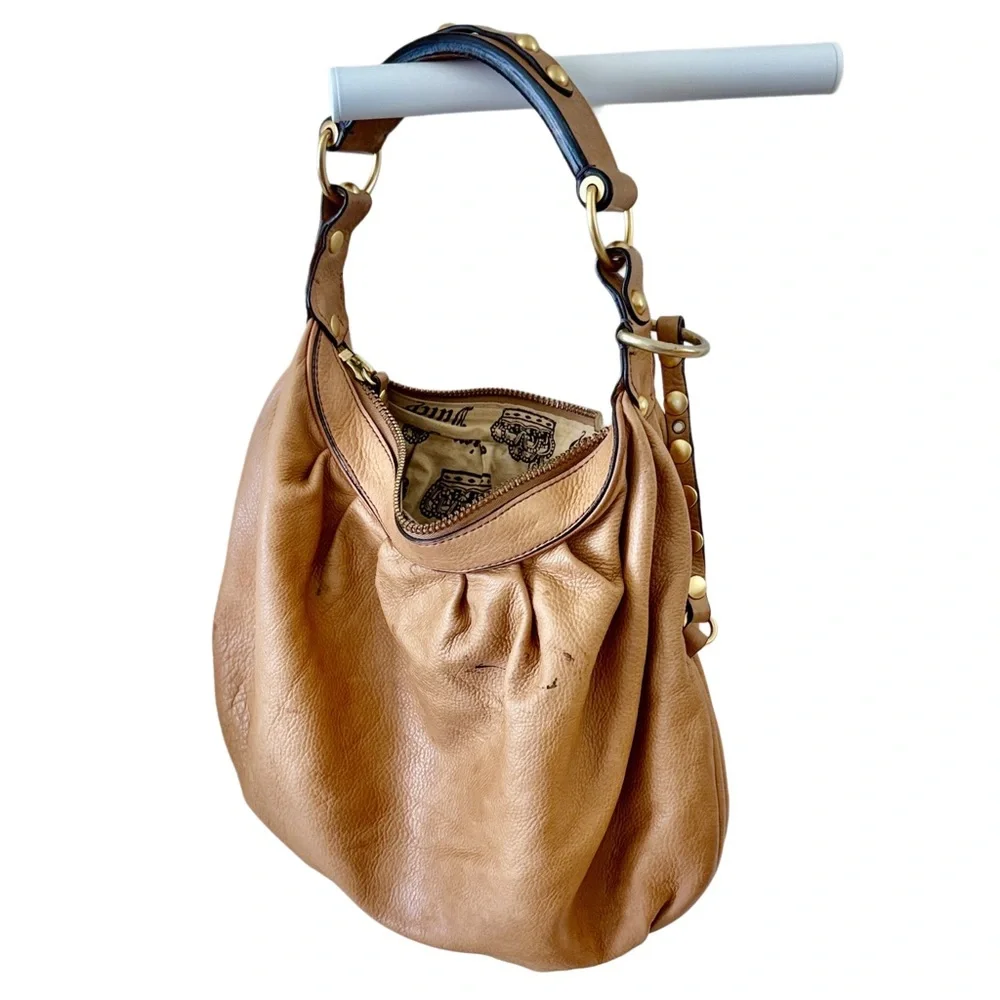 Vintage Y2K Juicy Couture Tan Cowhide Leather Hobo Bag Crown Stud Needs Rehab
